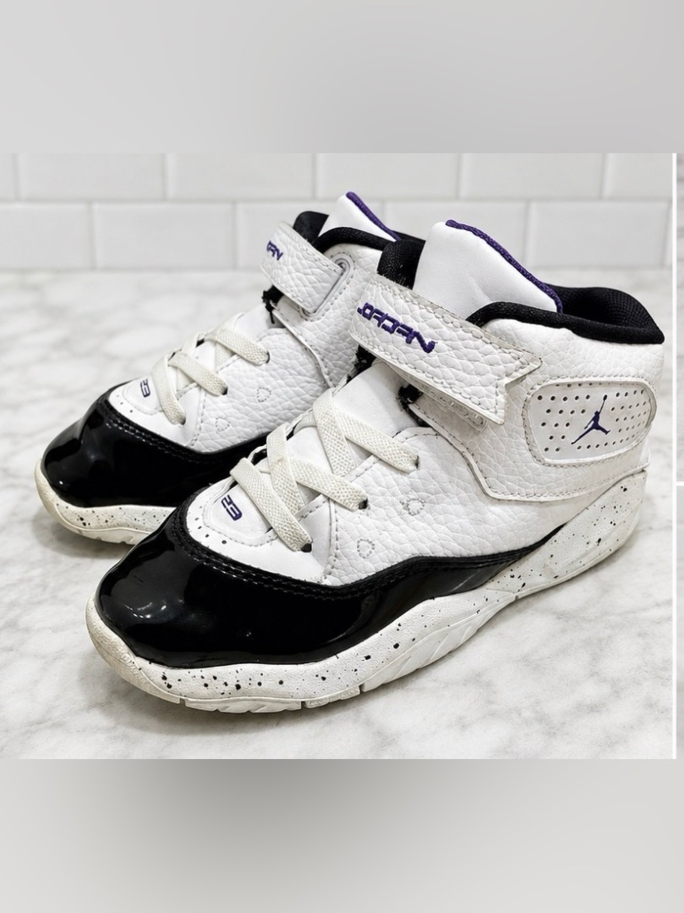 Jordan B’Loyal 10C - White and Black High-Top Sneakers with Purple Accent